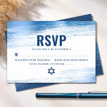 Bar Mitzvah Bold Modern Navy Typography Blue Foil  RSVP Card<br><div class="desc">Be proud, rejoice and celebrate this milestone of your favorite Bar Mitzvah with this cool, unique, modern, personalized RSVP insert card for your event! Metallic light blue foil brush strokes, along with bold, navy blue typography and Star of David, overlay a simple, white background. Personalize the custom text with the...</div>