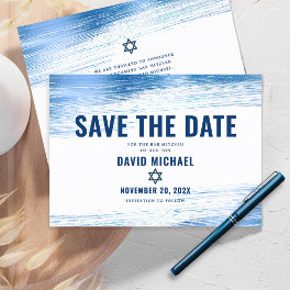 Bar Mitzvah Bold Modern Navy Typography Blue Foil Save The Date
