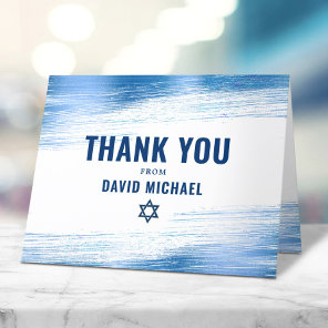 Bar Mitzvah Bold Modern Navy Typography Blue Foil  Thank You Card
