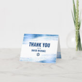 Bar Mitzvah Bold Modern Navy Typography Blue Foil  Thank You Card (Front)
