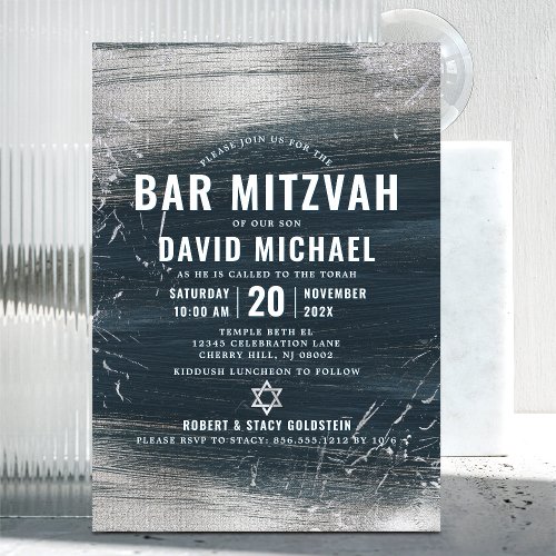 Bar Mitzvah Bold Modern Silver Foil Charcoal Gray  Invitation