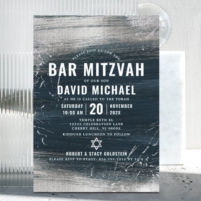 Bar Mitzvah Bold Modern Silver Foil Charcoal Gray  Invitation (Creator Uploaded)