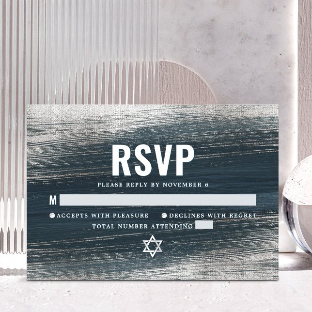 Bar Mitzvah Bold Modern Silver Foil Charcoal Gray  RSVP Card (Creator Uploaded)