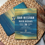 Bar Mitzvah Bold Modern Turquoise Type Gold Foil Invitation<br><div class="desc">Be proud, rejoice and showcase this milestone of your favorite Bar Mitzvah! Send out this cool, unique, modern, personalized invitation for an event to remember. Metallic gold foil brush strokes and Star of David, along with bold, white typography, overlay a rich, turquoise blue ombre paint background. Personalize the custom text...</div>