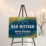 Bar Mitzvah Bold Typography Turquoise Gold Welcome Foam Board<br><div class="desc">Proudly welcome every guest of your son’s Bar Mitzvah party! Display this stunning, modern, stylish, personalized foam core poster board to add to his special day. Metallic gold foil brush strokes and Star of David, along with bold, white typography, overlay a rich, turquoise blue ombre paint background. Personalize the custom...</div>