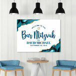 Bar Mitzvah Bold Typography Turquoise Gold Welcome Poster<br><div class="desc">Proudly welcome every guest of your son’s Bar Mitzvah party! Display this stunning, modern, stylish, personalized poster to add to his special day. Metallic gold foil brush strokes and Star of David, along with bold, white typography, overlay a rich, turquoise blue ombre paint background. Personalize the custom text with your...</div>