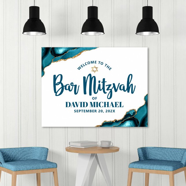 Bar Mitzvah Bold Typography Turquoise Gold Welcome Poster (Creator Uploaded)