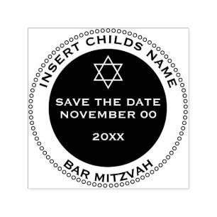 Bar mitzvah boys save the date star david self-inking stamp