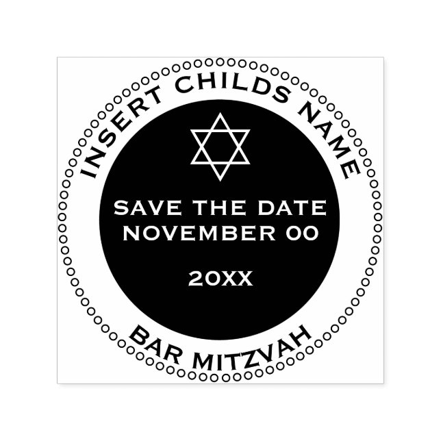 Bar mitzvah boys save the date star david self-inking stamp (Design)