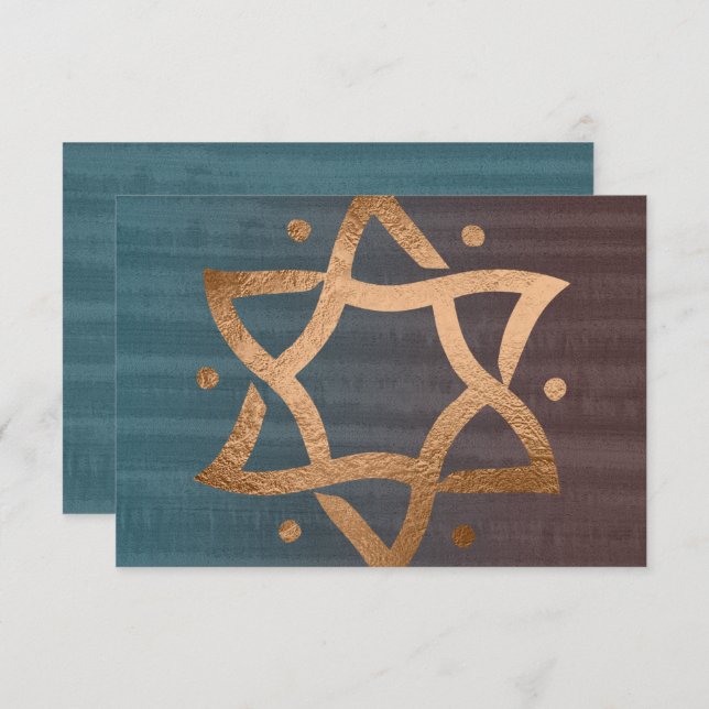 Bar Mitzvah Brown and Teal Copper Star RSVP (Front/Back)