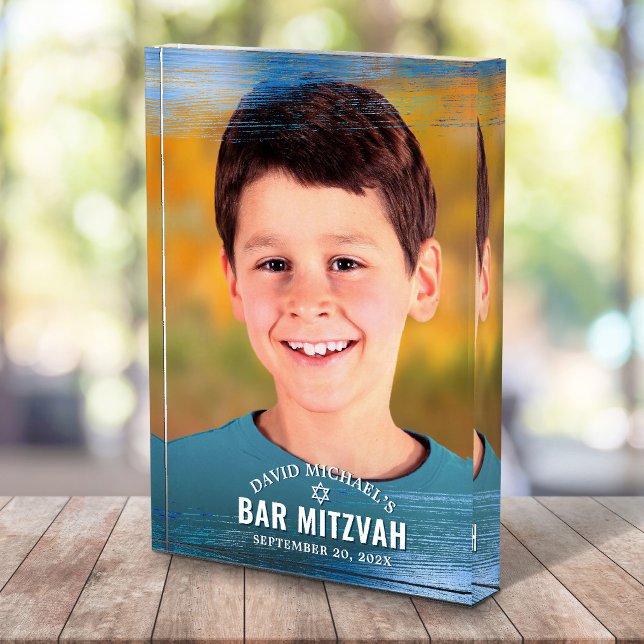 Bar Mitzvah Brush Blue Foil Bold Modern Typography Photo Block (Creator Uploaded)