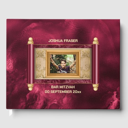 Bar mitzvah burgundy marble gold scroll photo chic