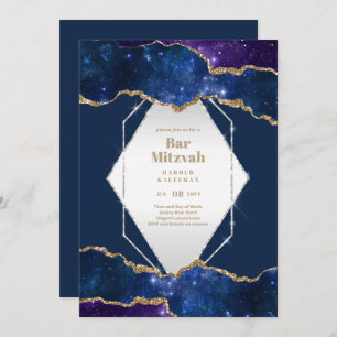 BAR MITZVAH CARDS Celestial Skies Blue Galaxy Gold
