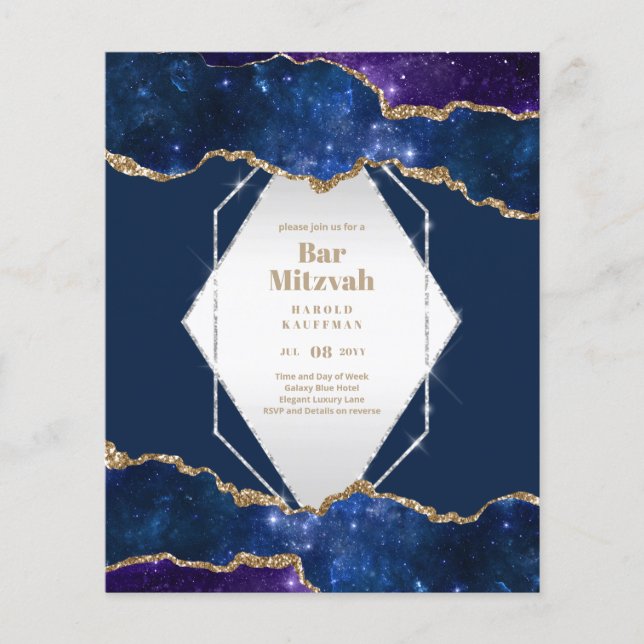 BAR MITZVAH CARDS Celestial Skies Blue Galaxy Gold (Front)