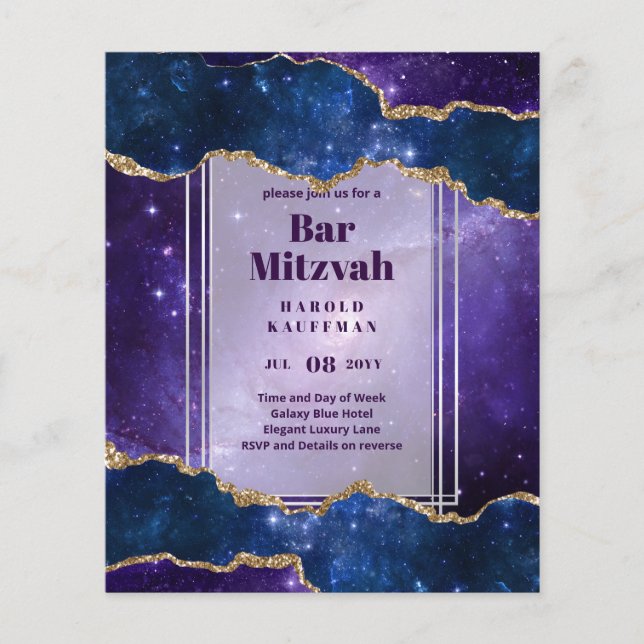 BAR MITZVAH CARDS Celestial Skies Blue Galaxy Gold Flyer (Front)