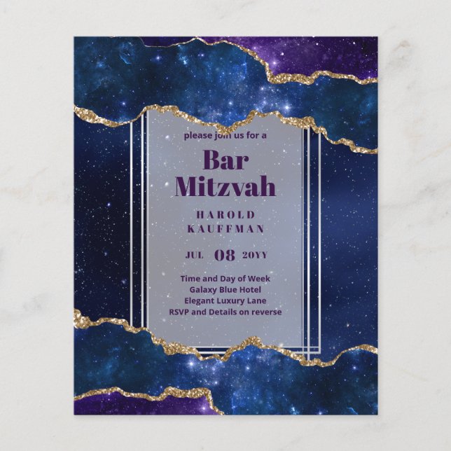BAR MITZVAH CARDS Celestial Skies Blue Galaxy Gold Flyer (Front)