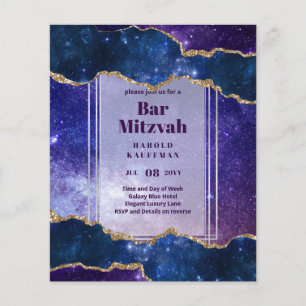 BAR MITZVAH CARDS Celestial Skies Blue Galaxy Gold Flyer