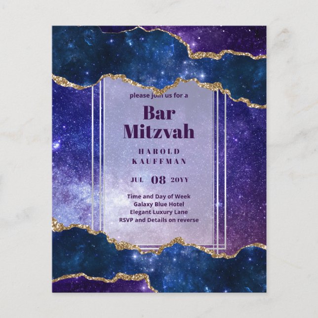 BAR MITZVAH CARDS Celestial Skies Blue Galaxy Gold Flyer (Front)