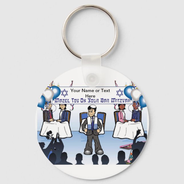 Bar Mitzvah Cartoon by PrintedPerfection.com  Keychain (Front)