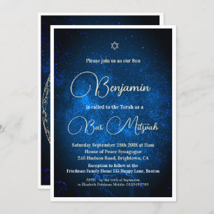 Bar Mitzvah Celestial Astral Moon Star David Invitation