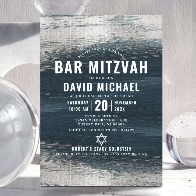 Bar Mitzvah Charcoal Gray Silver Foil Bold Modern Invitation (Creator Uploaded)