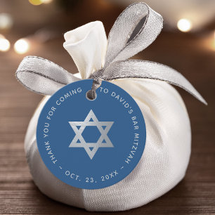 Bar Mitzvah Classic Blue Faux Silver Star of David Favor Tags