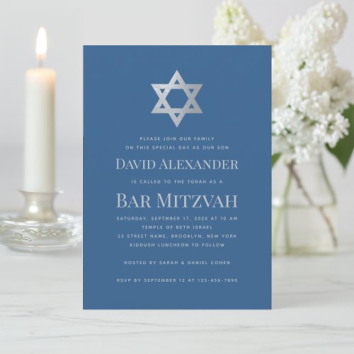Bar Mitzvah Classic Blue Faux Silver Star of David