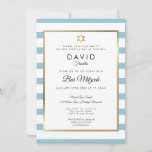 Bar Mitzvah Classic Blue White Stripe Gold Invitation<br><div class="desc">With a classic black and white stripe background,  this elegant Bar Mitzvah invitation features an elegant faux gold foil border framing your details set in chic typography. Designed by Thisisnotme©</div>
