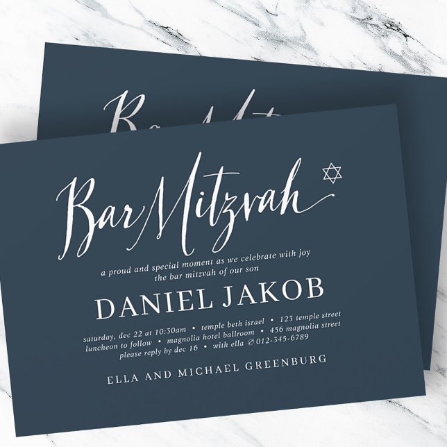 Bar Mitzvah Classic Script Modern Typography Invitation (Creator Uploaded)