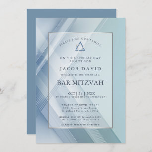 Bar Mitzvah Classic Shades of Blue Geometric Lines Invitation