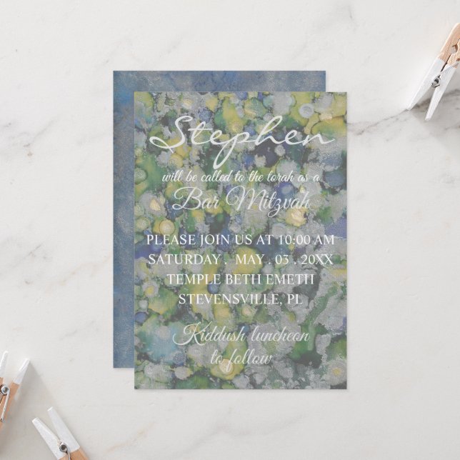 Bar Mitzvah Colorful Inks Invitation (Front/Back In Situ)