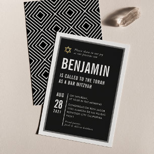 BAR MITZVAH cool modern typography black white Invitation