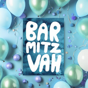 BAR MITZVAH Customizable Blue Watercolor Congrats Card
