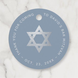 Bar Mitzvah Dusty Blue & Faux Silver Star of David Favor Tags