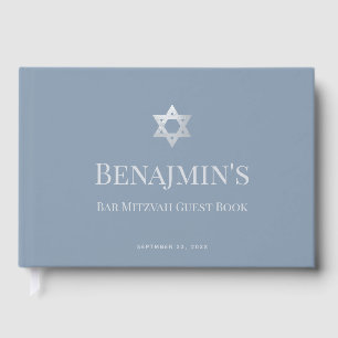 Bar Mitzvah Dusty Blue Faux Silver Star of David  Guest Book