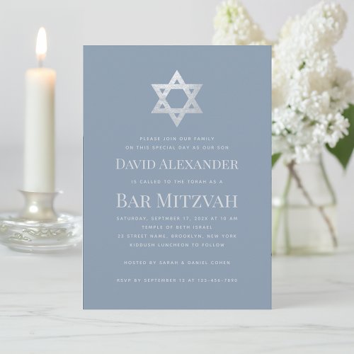 Bar Mitzvah Dusty Blue Faux Silver Star of David