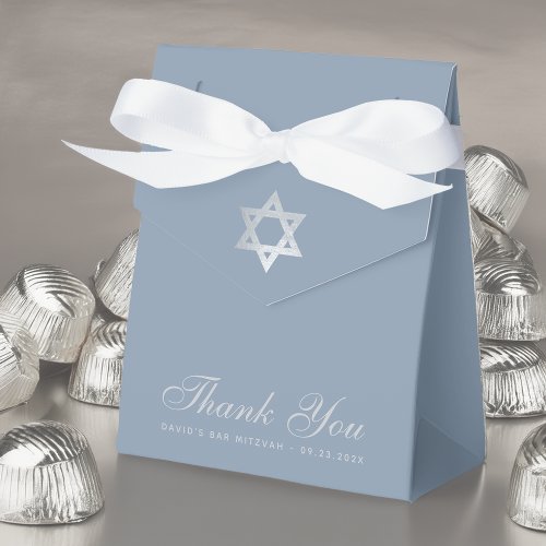 Bar Mitzvah Dusty Blue Faux Silver Star Thank You