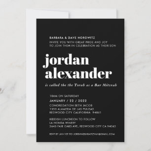 BAR MITZVAH easy modern minimal black white Invitation