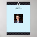 Bar Mitzvah, Elegant Black, Photo, Sign in Board<br><div class="desc">Pretty black roll and tuck,  quilt pattern borders on light blue.  Background color can be changed to any color. Add your favorite photo.</div>