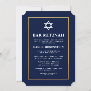 Bar Mitzvah Elegant Blue and Gold Invitation