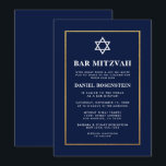 Bar Mitzvah Elegant Invitation Blue Gold<br><div class="desc">Bar Mitzvah Blue and Gold Invitation Card</div>
