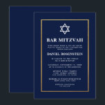 Bar Mitzvah Elegant Invitation Blue Gold<br><div class="desc">Bar Mitzvah Blue and Gold Invitation Card</div>