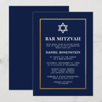 Bar Mitzvah Elegant Invitation Blue Gold
