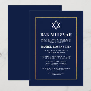 Bar Mitzvah Elegant Invitation Blue Gold