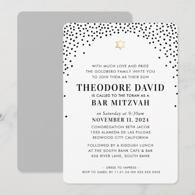 BAR MITZVAH elegant modern arch black gold  Invitation (Front/Back)