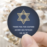 Bar Mitzvah Elegant Star of David Navy Blue & Gold Classic Round Sticker<br><div class="desc">Add a personalized finishing touch to bar mitzvah thank you notes or favors with these elegant navy blue and faux gold foil round stickers / envelope seals. All text is simple to customize or delete. Design features a simple modern navy blue background, metallic look Star of David, and stylish art...</div>