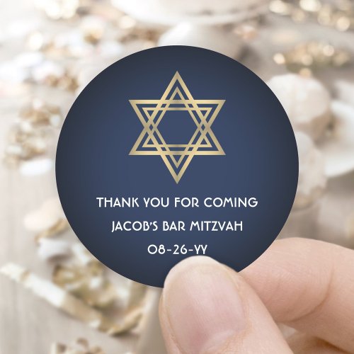 Bar Mitzvah Elegant Star of David Navy Blue  Gold Classic Round Sticker