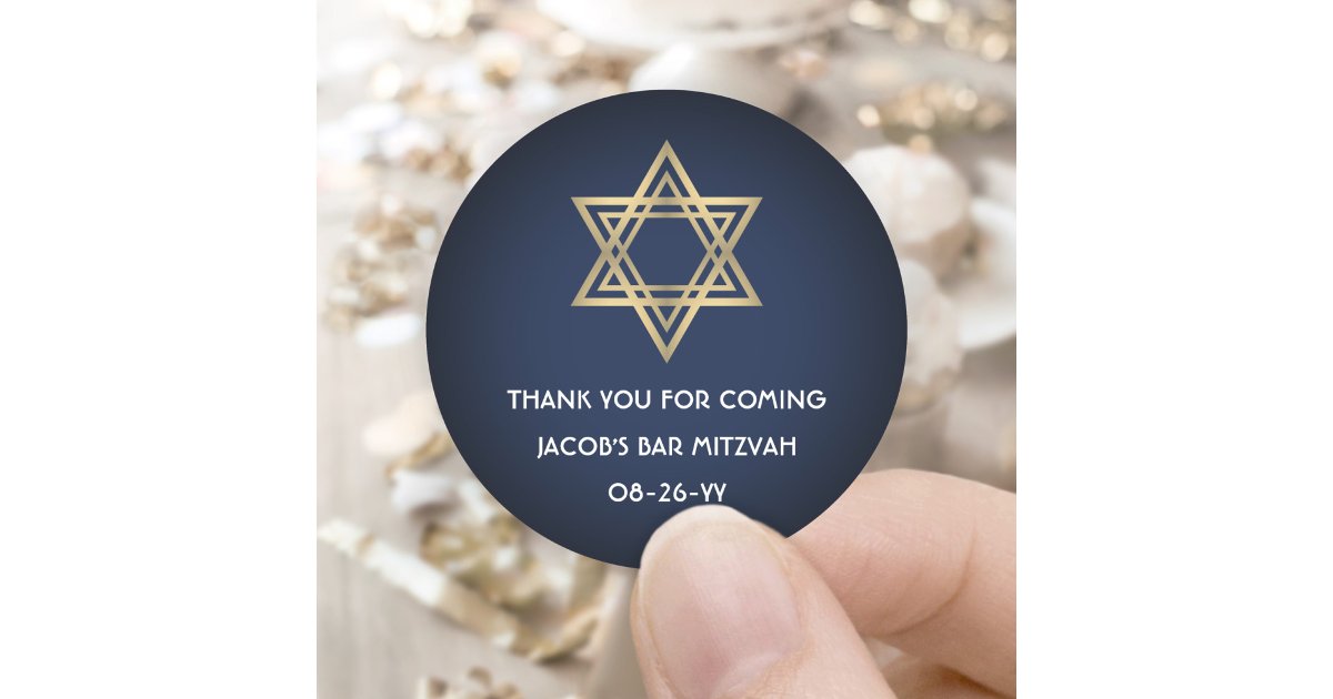 Bar Mitzvah Elegant Star of David Navy Blue & Gold Classic Round ...