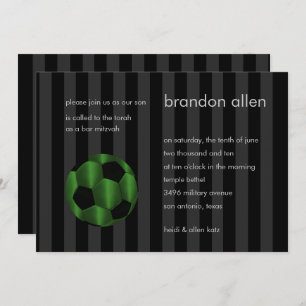 Bar Mitzvah Emerald Green and Black Soccer Ball Invitation