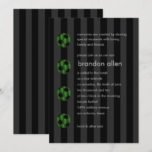 Bar Mitzvah Emerald Green and Black Soccer Ball Invitation